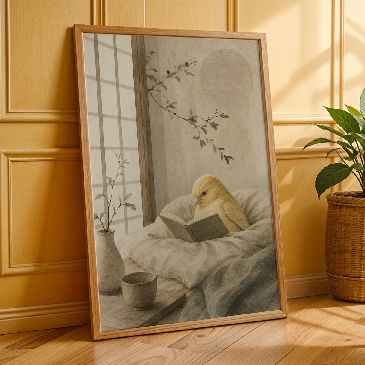 Additional product presentation of Fife Fancy Canary Reading in Bed Poster.