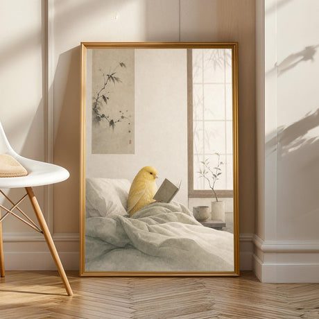 Product view of American Singer Canary Reading in Bed Poster.