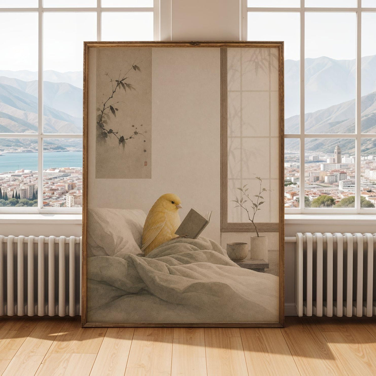 Alternate gallery view of American Singer Canary Reading in Bed Poster.
