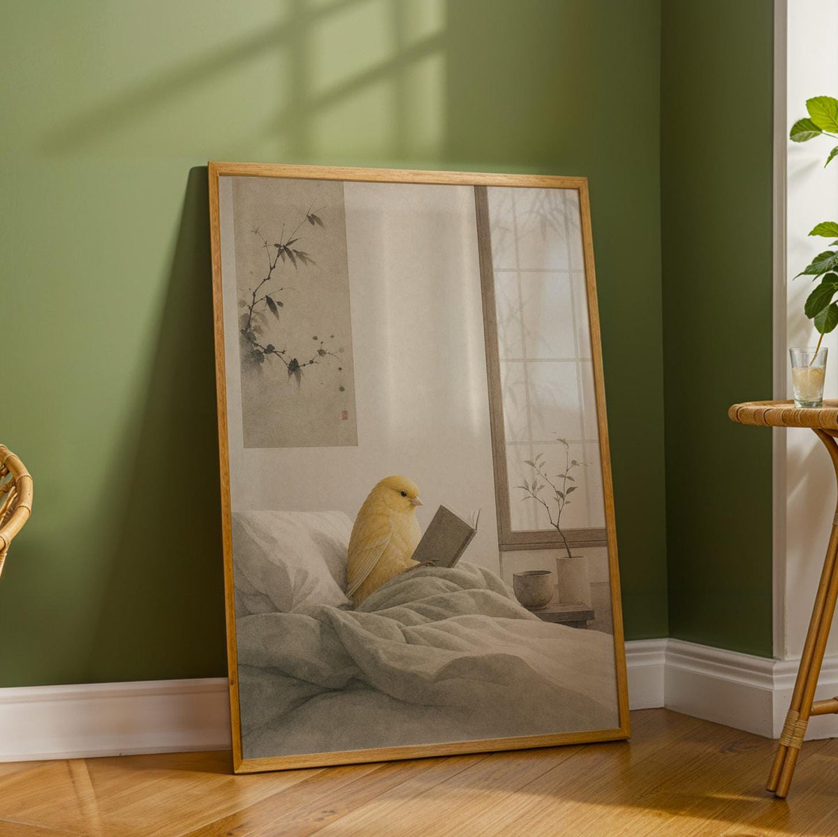 Additional product detail of American Singer Canary Reading in Bed Poster.