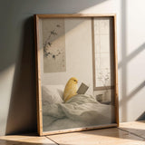 Product presentation view of American Singer Canary Reading in Bed Poster.