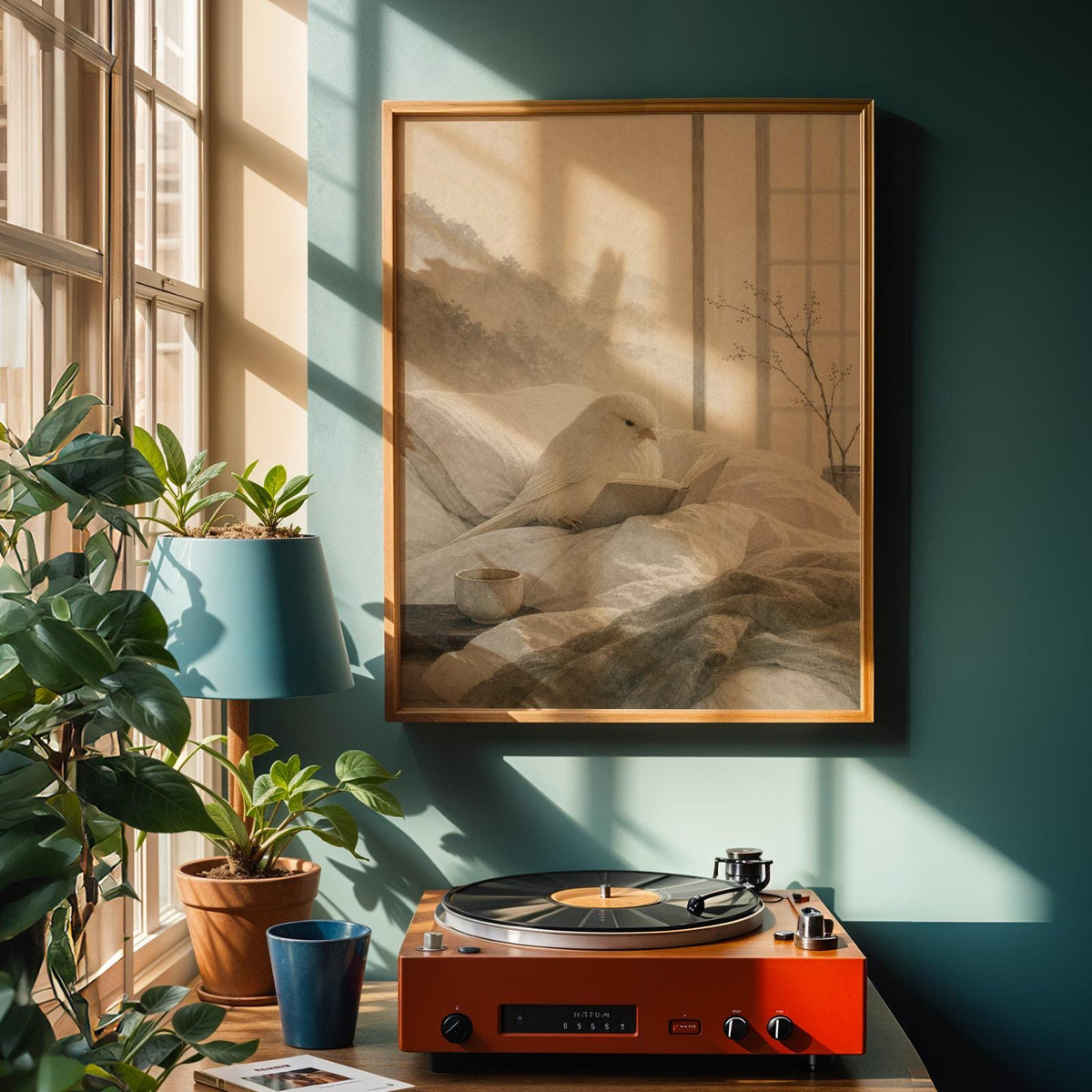 Alternate product view of Yorkshire Canary Reading in Bed Poster.
