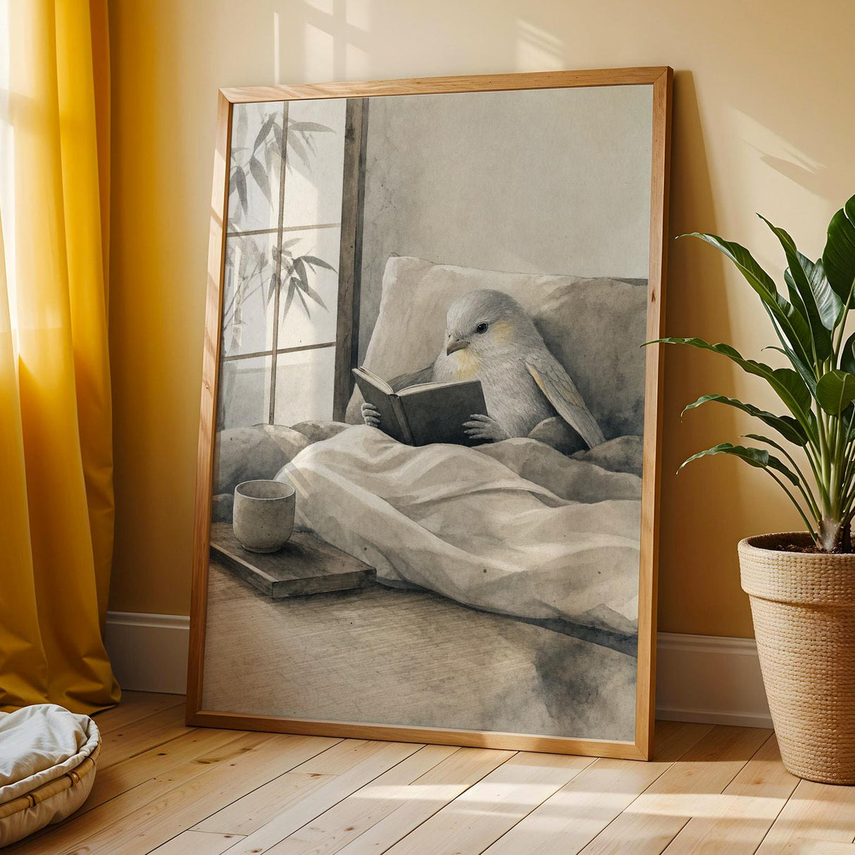 Additional product view of Silver Lizard Canary Reading in Bed Poster.