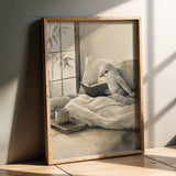 Product presentation view of Silver Lizard Canary Reading in Bed Poster.