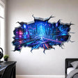 Cyberpunk City Wall Vinyl Decal displayed in a room setting.