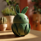 3D printed bunny memorial urn with floral base and removable lid