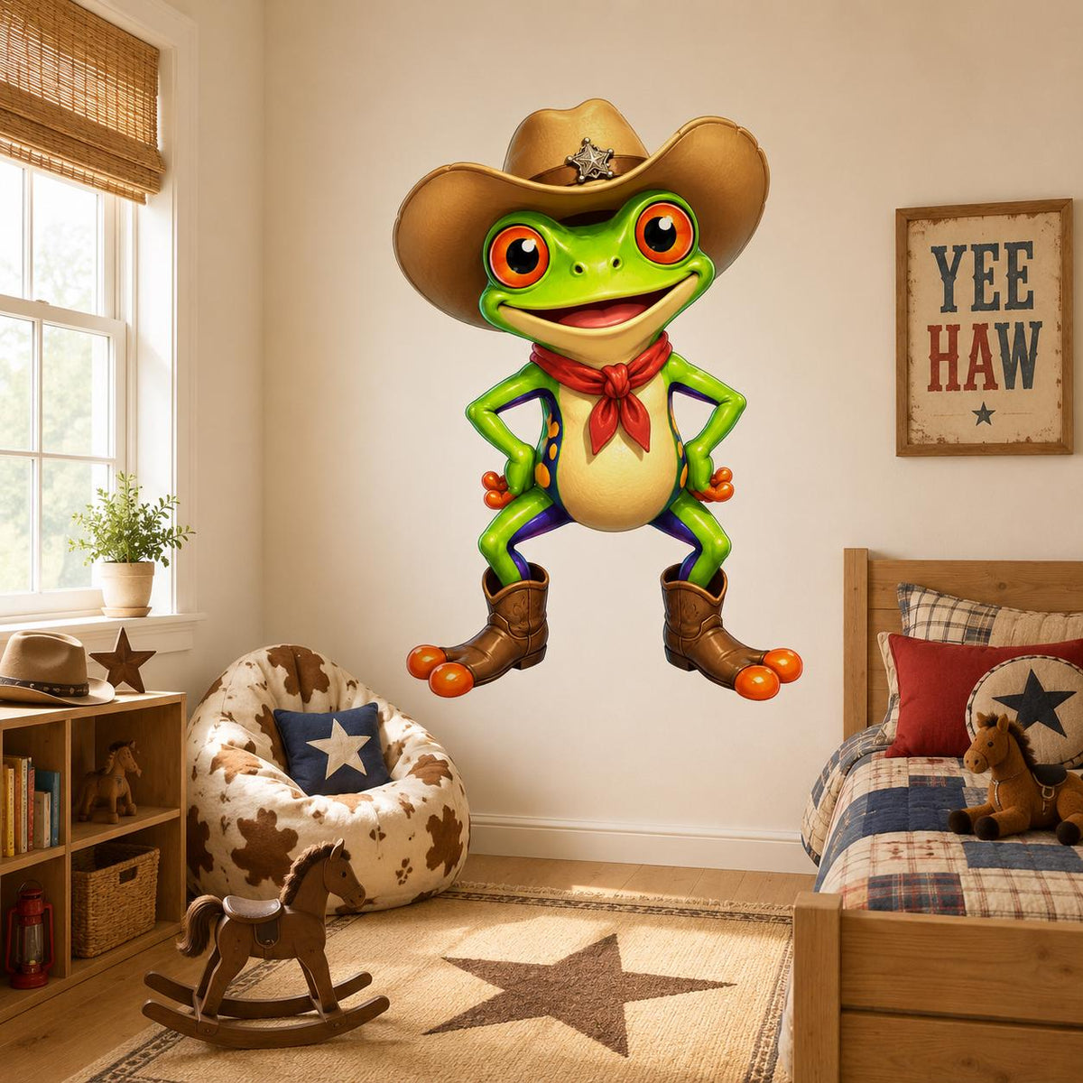 Alternate product view of Weird Cowboy Frog Wall Vinyl Decal.