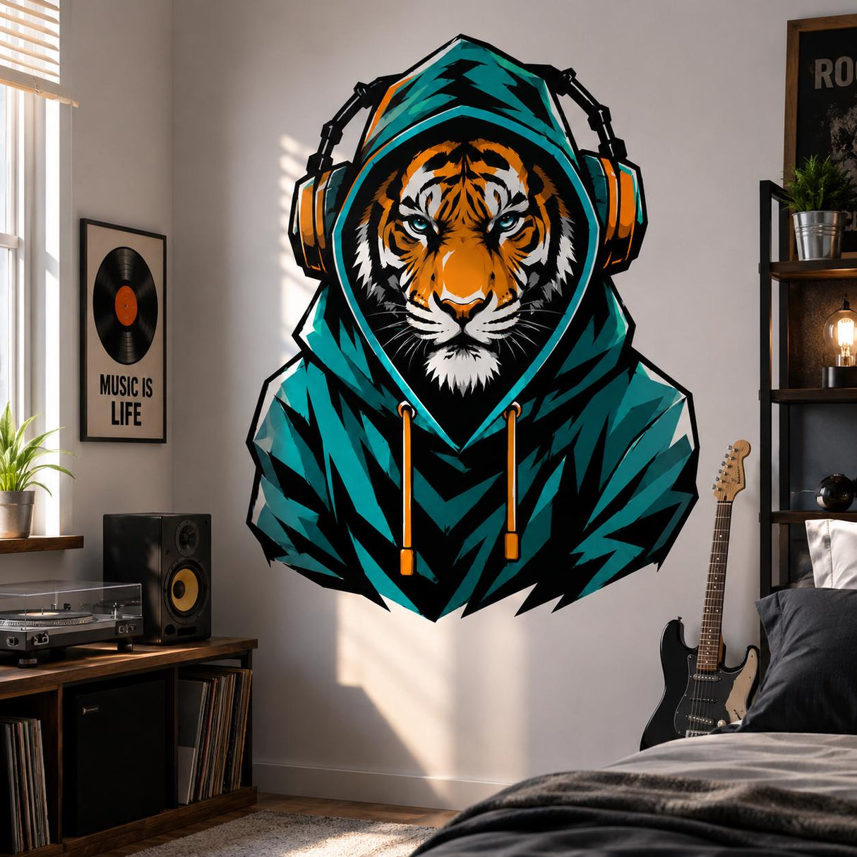 Alternate product view of Tiger in Hoodie Wall Vinyl Decal.