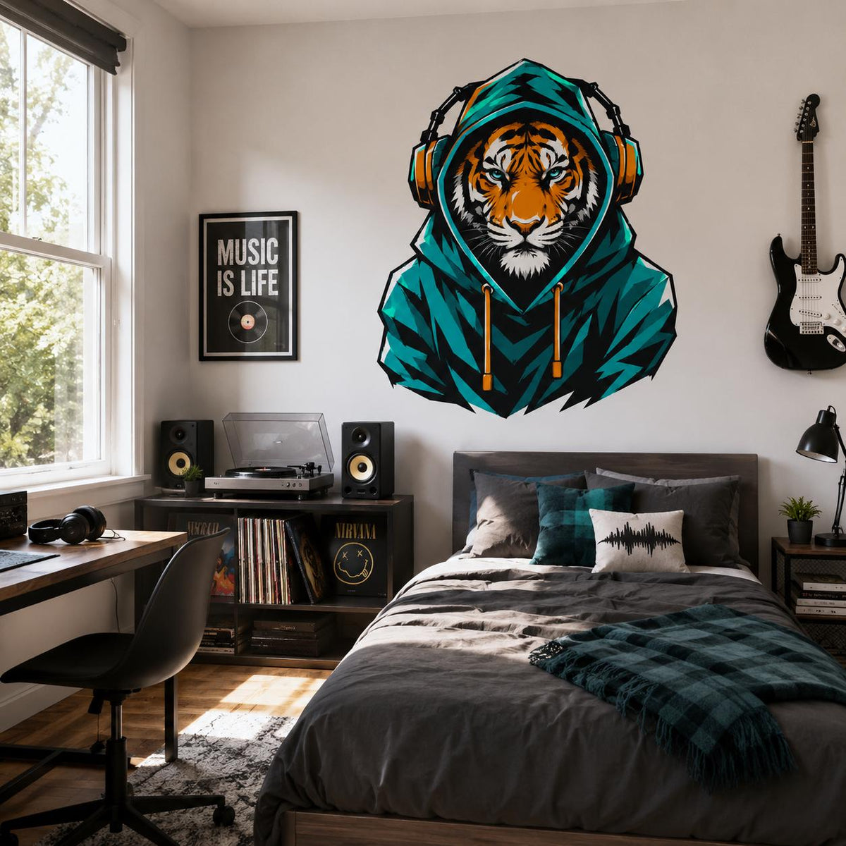 Product gallery view of Tiger in Hoodie Wall Vinyl Decal.