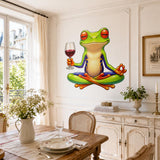 Weird Wine Frog Wall Vinyl Decal | Funny Meditation Frog Sticker | Yoga Frog Wall Art | Quirky Bathroom Kitchen Bar Decor