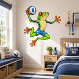 Weird Volleyball Frog Wall Vinyl Decal displayed in a room setting.