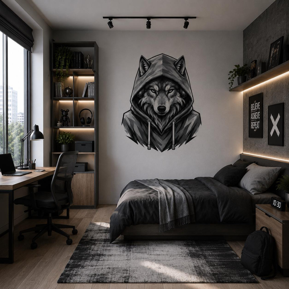 Additional product detail of Wolf in Hoodie Wall Vinyl Decal.