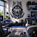 Wolf in Hoodie Wall Vinyl Decal displayed in a room setting.