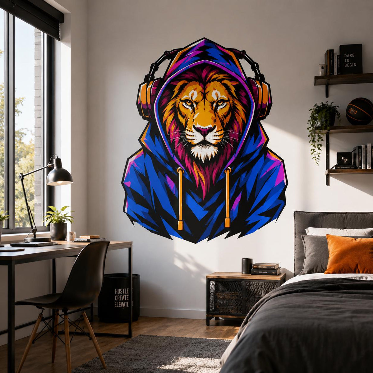 Product view of Lion in Hoodie Wall Vinyl Decal.