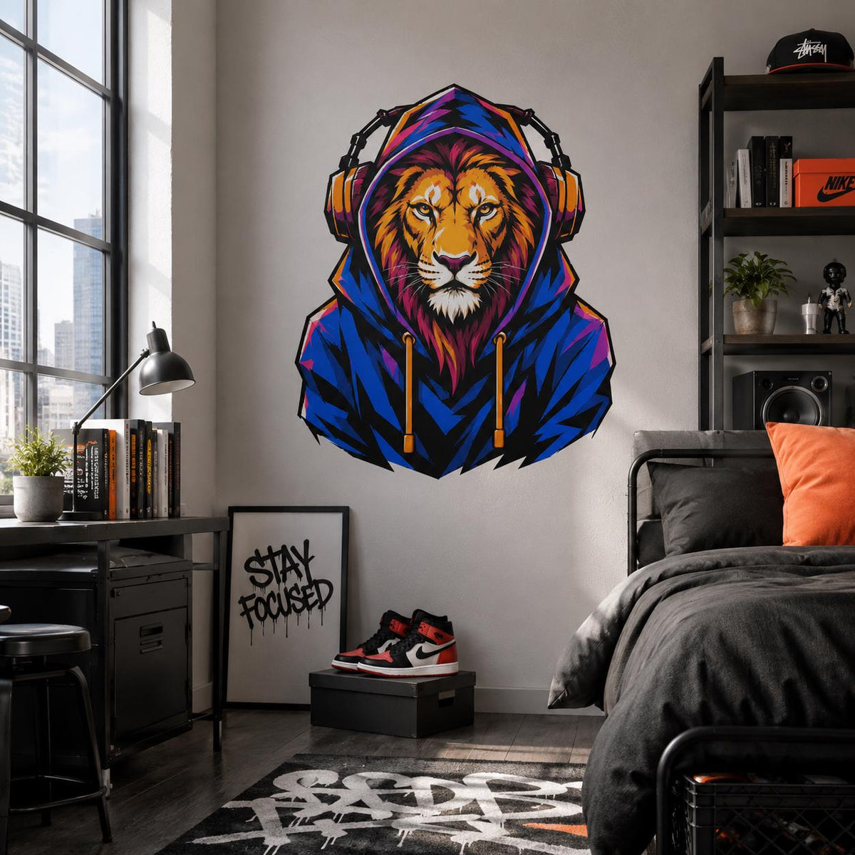 Product gallery view 2 of Lion in Hoodie Wall Vinyl Decal.