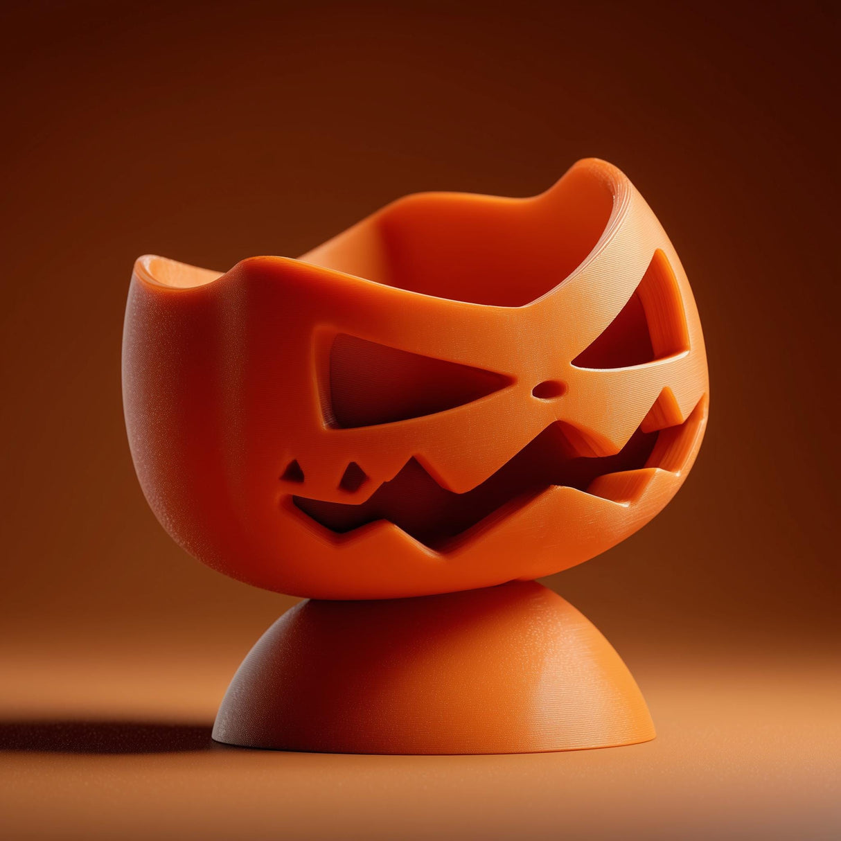 3D printed jack-o-lantern jewelry organizer with carved face and open trinket bowl