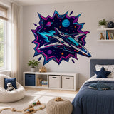 Product gallery view of the neon sci-fi spaceship wall decal.
