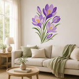 Purple crocus flower wall decal shown in a room setting.