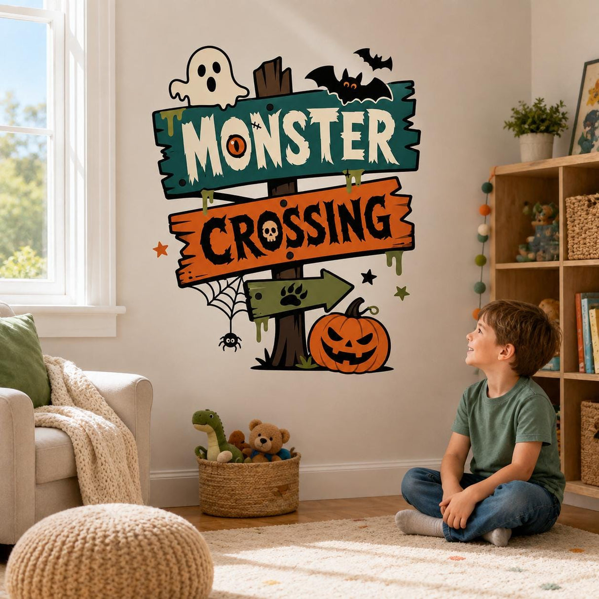 Product detail view of the Halloween Monster Crossing wall decal.
