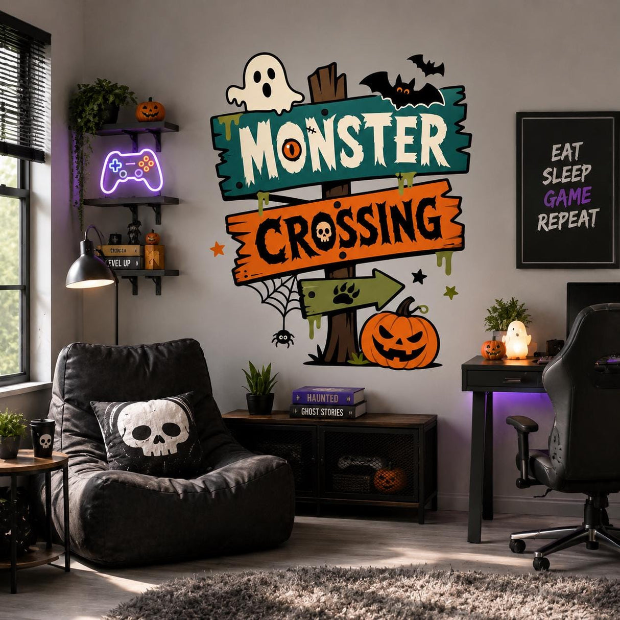 Product gallery view of the Halloween Monster Crossing wall decal.