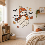 Additional product view of the cute Halloween ghost and pumpkin wall decal.