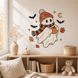 Product detail view of the cute Halloween ghost and pumpkin wall decal.