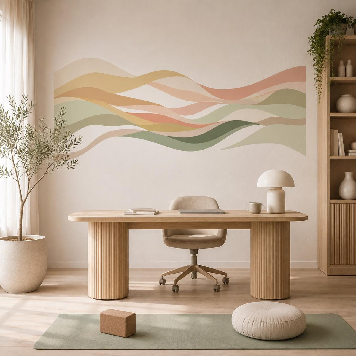 Additional product view of the neutral abstract wave wall sticker.