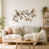 Watercolor birds on a branch wall decal shown in a room setting.