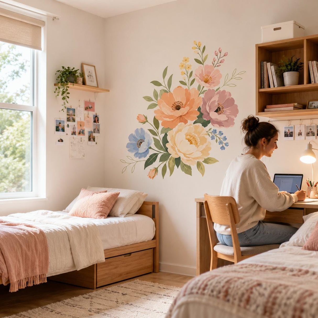 Product detail view of the pastel floral wall decal.