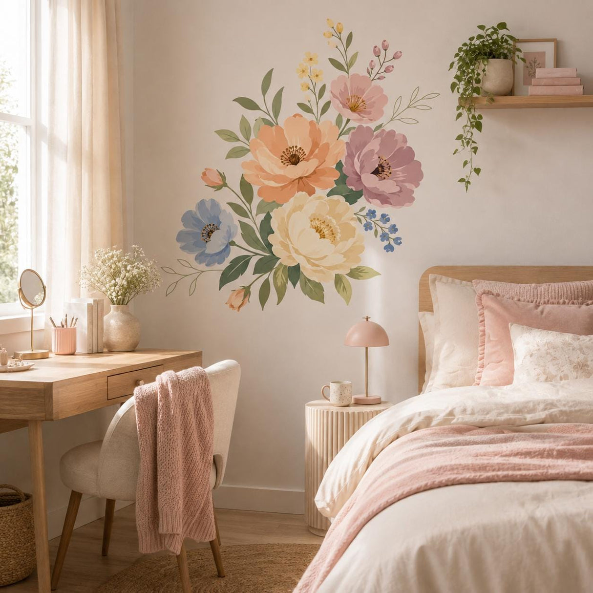 Product gallery view of the pastel floral wall decal.
