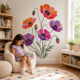 Product detail view of the colorful poppy flower wall decal.