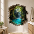 Tropical waterfall wall decal with a rocky cave and turquoise lagoon portal