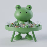 3D printed frog candy dish with round tray holding wrapped sweets