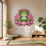 Additional product view of the meditating frog on a pink lotus wall decal.