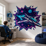 Additional product view of the neon sci-fi spaceship wall decal.