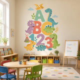 Dinosaur ABC 123 learning wall decal shown in a room setting.