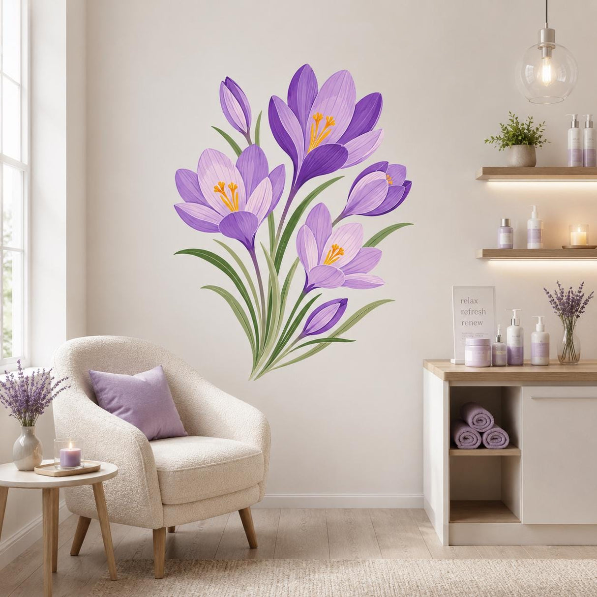 Product detail view of the purple crocus flower wall decal.