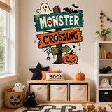 Halloween Monster Crossing wall decal shown in a room setting.