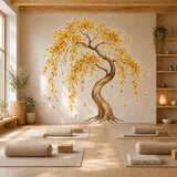 Watercolor autumn tree wall decal shown in a room setting.