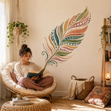 Product detail view of the watercolor boho feather wall decal.