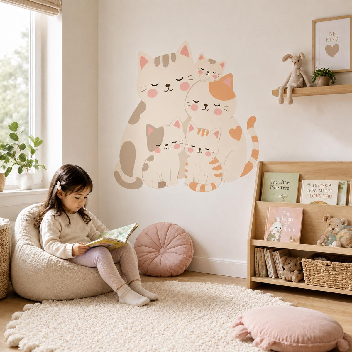 Product detail view of the cute cat family wall decal.