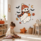 Product presentation view of the cute Halloween ghost and pumpkin wall decal.