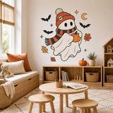 Product gallery view of the cute Halloween ghost and pumpkin wall decal.