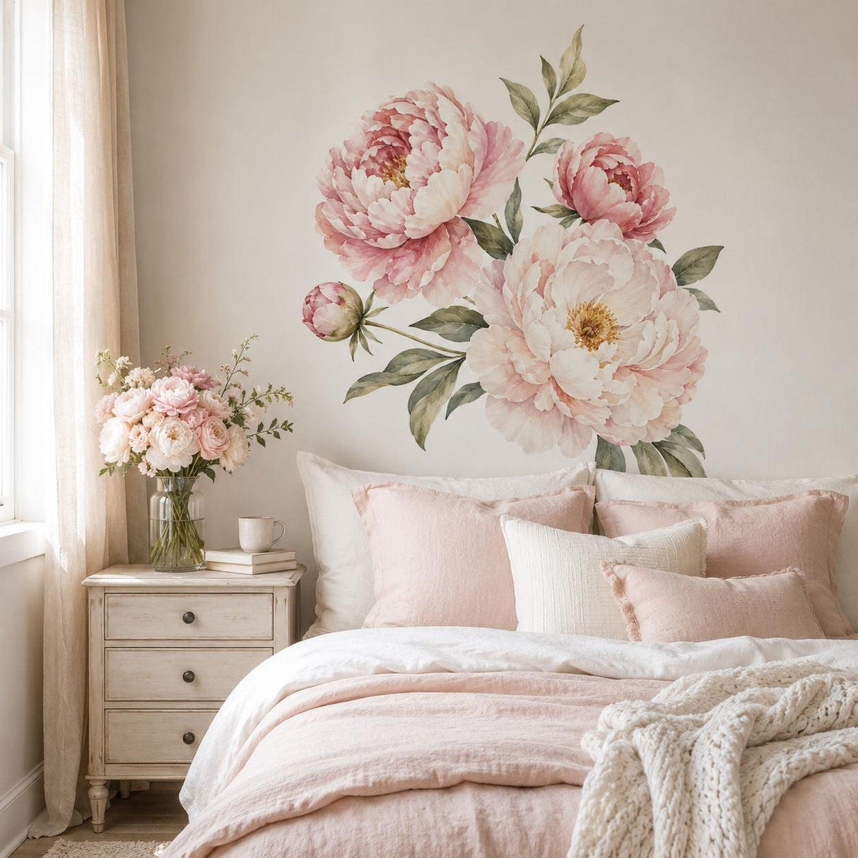 Additional product view of the pink peony floral wall decal.