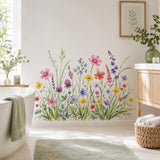 Watercolor wildflower wall decal shown in a room setting.