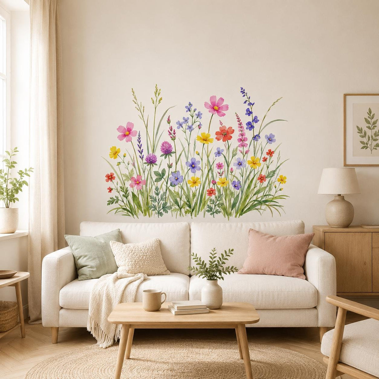 Alternate product display of the watercolor wildflower wall decal.