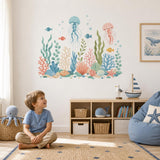 Product detail view of the under-the-sea jellyfish and coral wall decal.