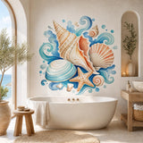 Alternate product view of the watercolor seashell wall decal.