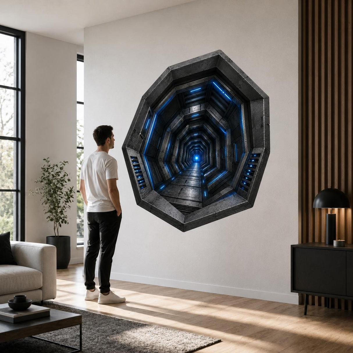 Additional product detail of the 3D sci-fi tunnel wall decal.