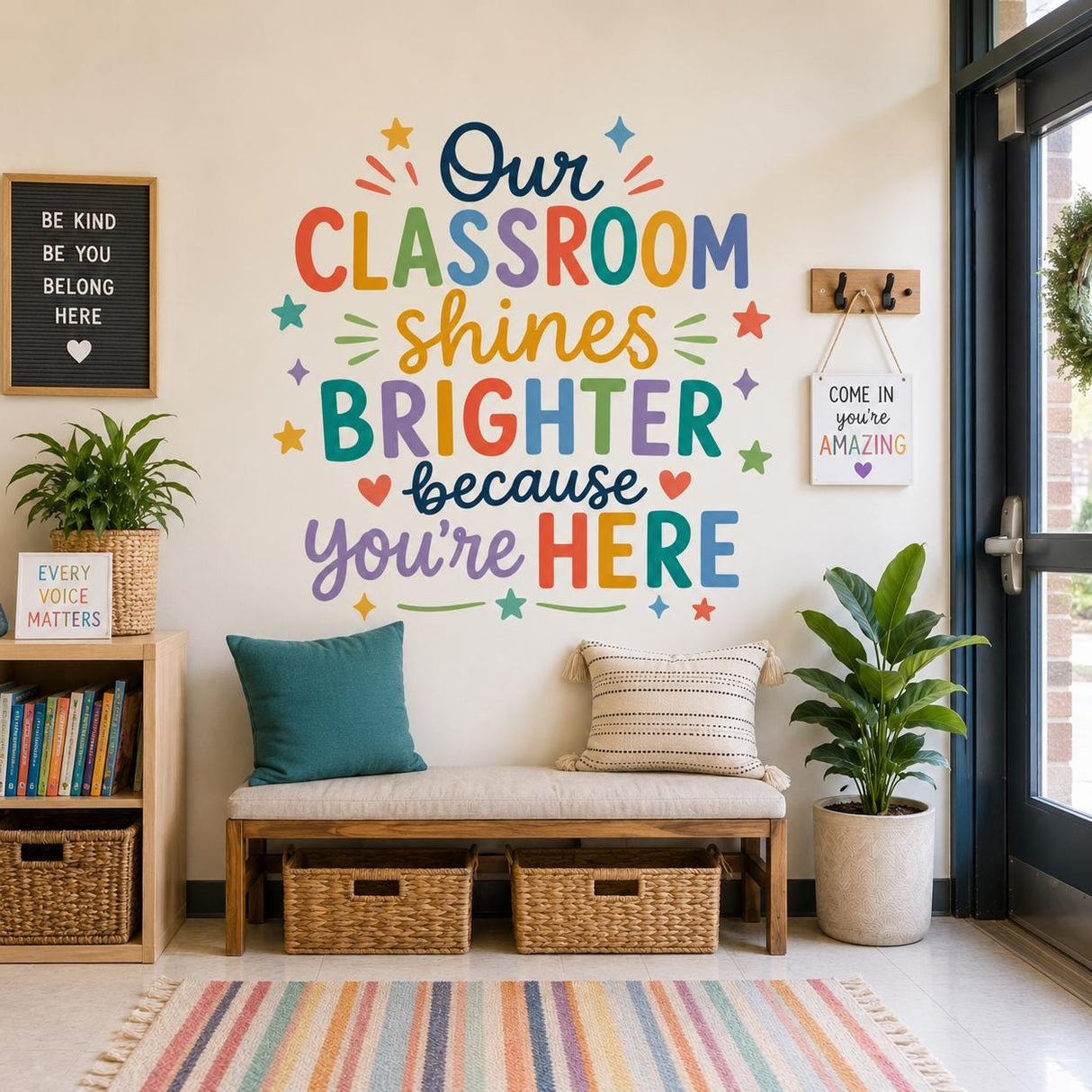 Product gallery view of the Our Classroom Shines Brighter wall decal.